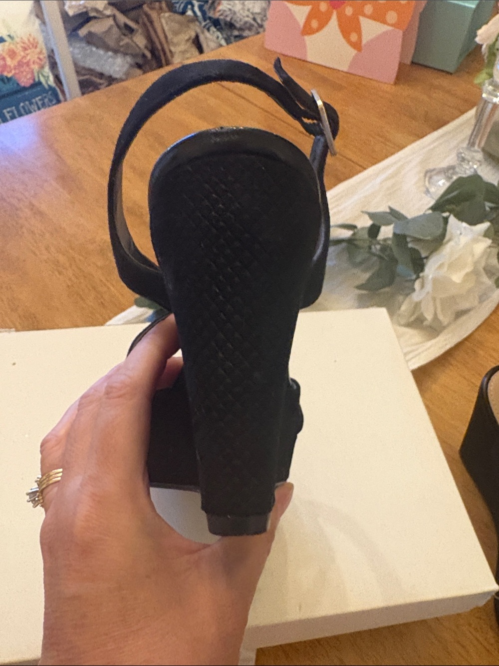 Alfani Black Suede Crisscross Wedge Sandals - Picture 4 of 7